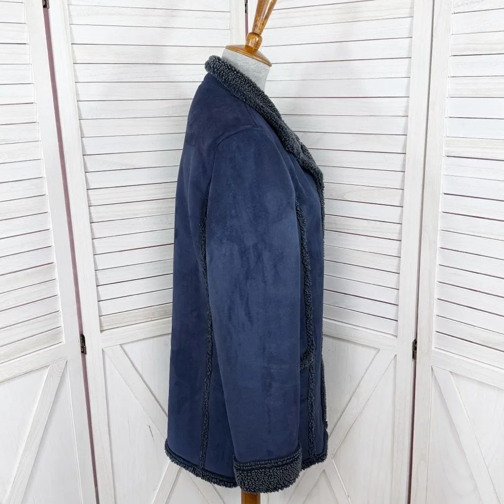 Vtg L.L.Bean Faux Suede Sherpa Lined Chore Coat Navy Blue Small Western Ranch - Image 3