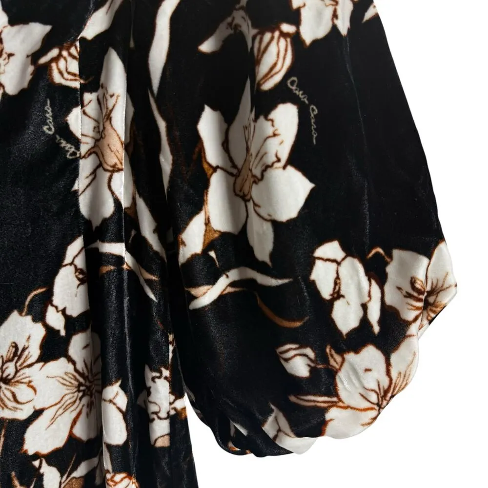 Cara Cara Adolophone Black Floral Print Velvet Square Neck Mini Dress Size Small - Image 8