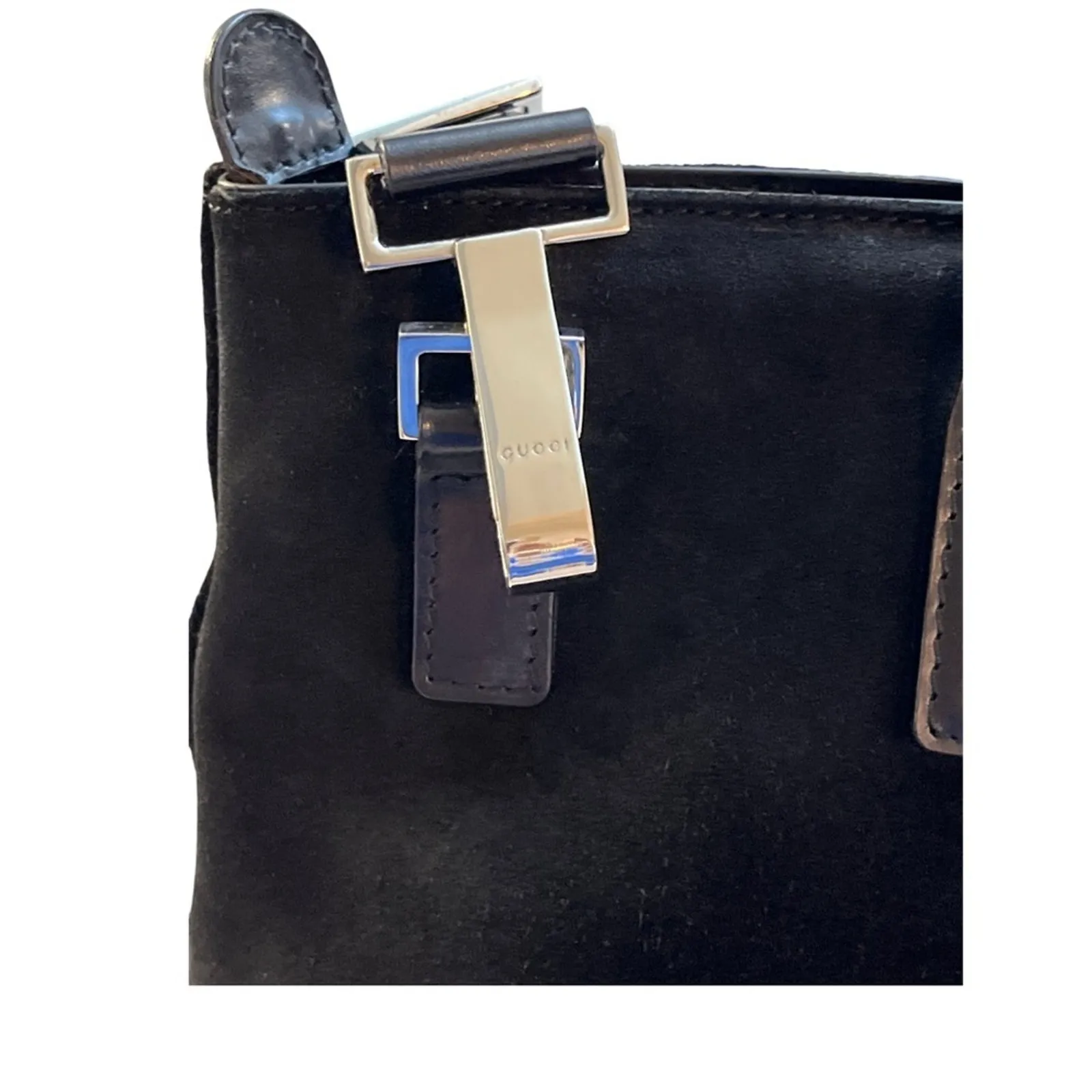 Gucci Tom Ford Vintage Made In Italy Black Suede Tote Bag Rago Bros Restored - Image 5