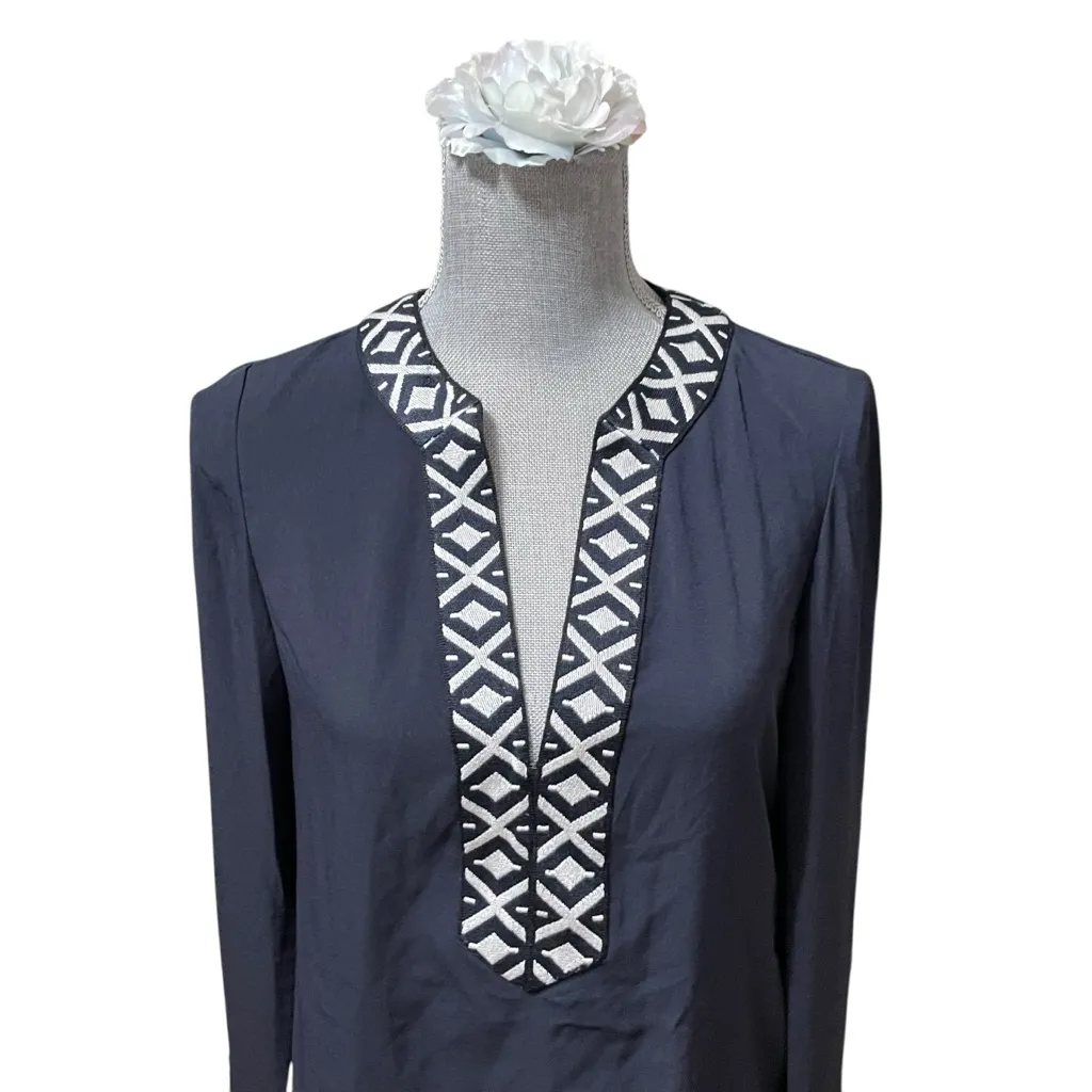 TORY BURCH NAVY EMBROIDERED TAPED TUNIC SIZE 2 - Image 4