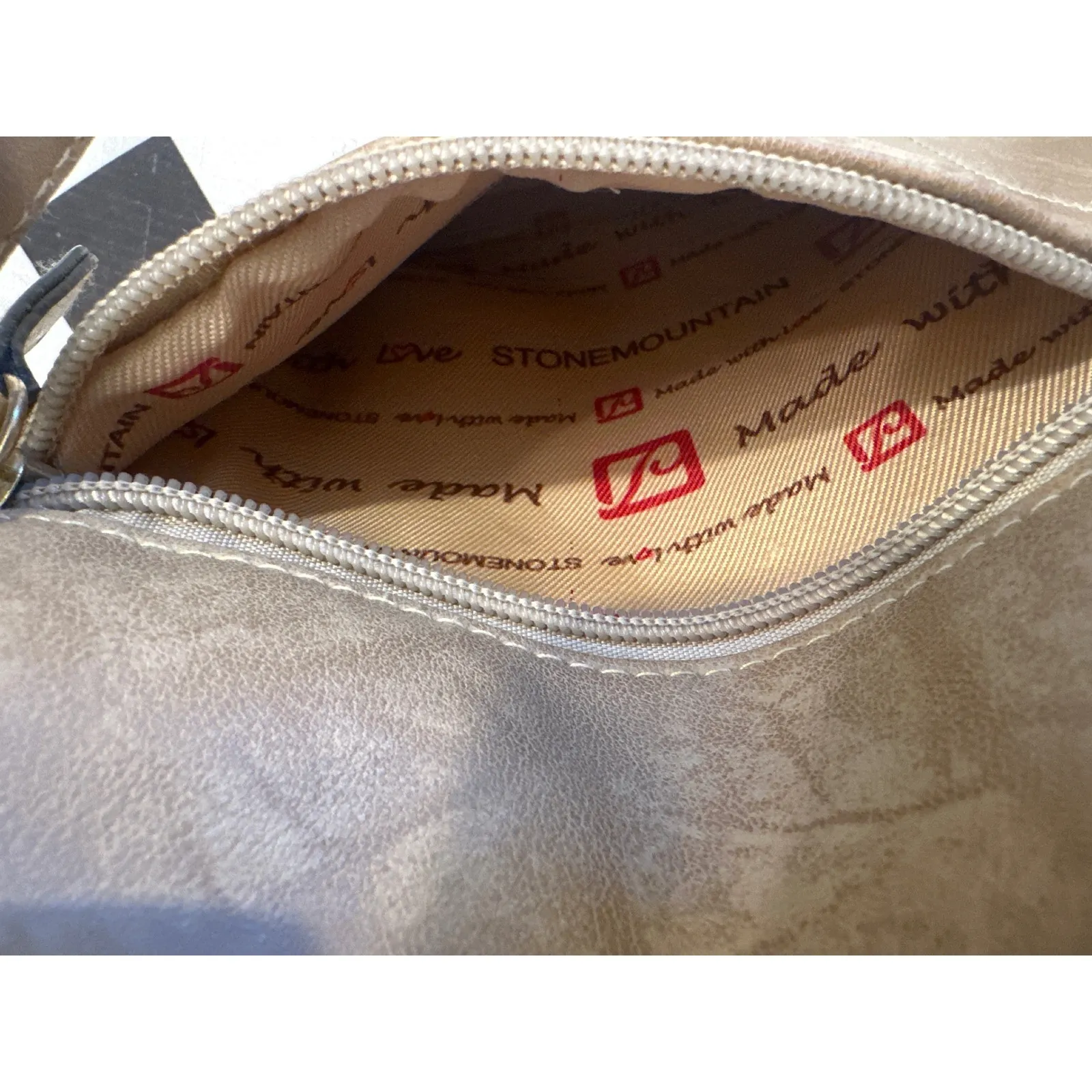 Stone Mountain Womens Crunch Leather Irene Adjustable Strap Hobo Purse bag Tan - Image 8