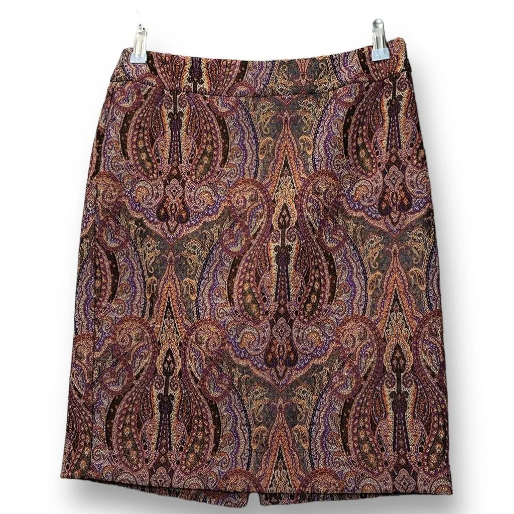 Ann‎ Taylor Women's Paisley Pencil Skirt Multicolor Embroidered Zip Closure - Image 2