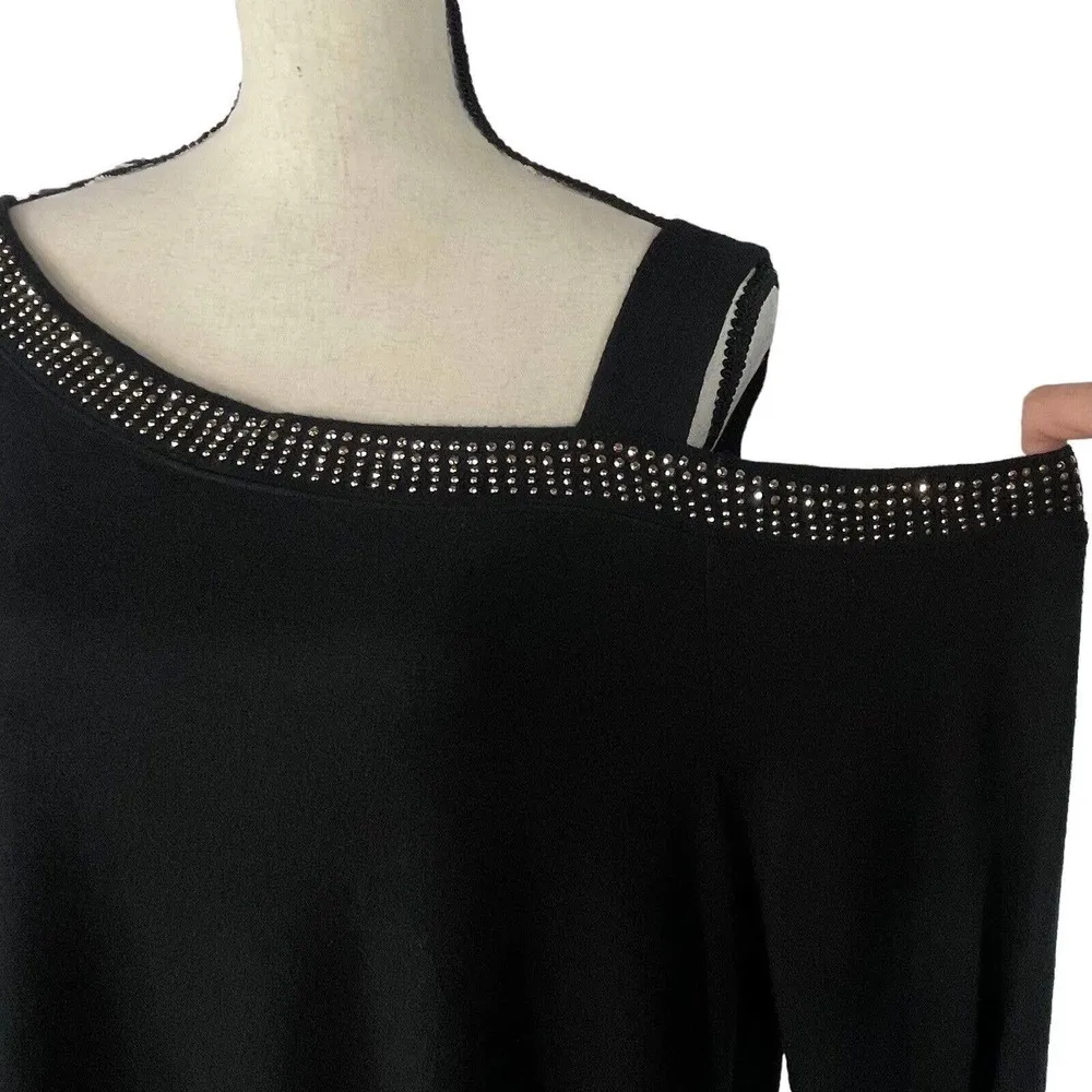 JM Collection 4X-Large Sweater Embellished Scoop Neck 3/4 Sleeve Cold-Shoulder - Image 2
