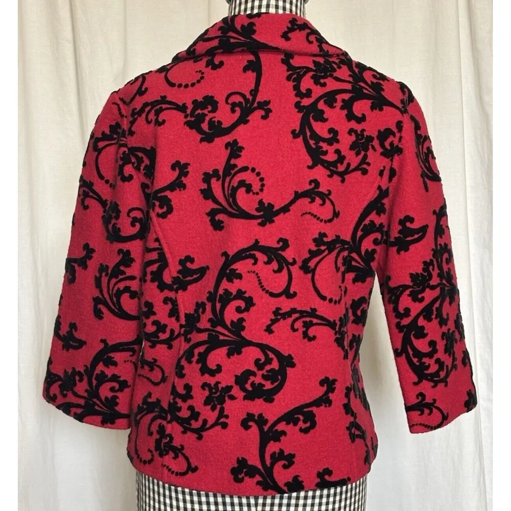 Coldwater Creek Felted 100% Wool 1 Button Jacket Blazer Flocked Size S 6-8 Red - Image 2