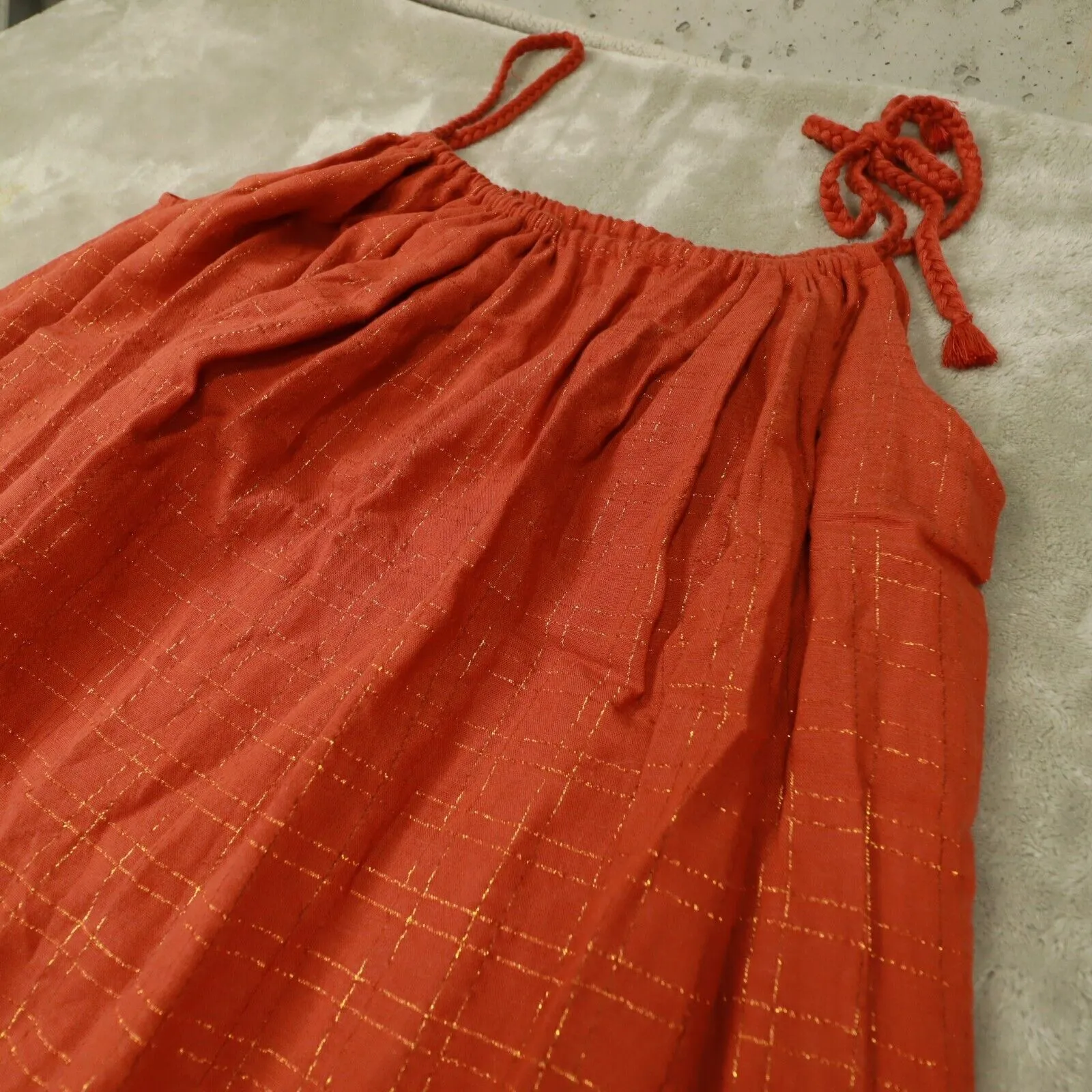 SEZANE Robe Artemia Orange Gold Pin Stripe Tie Shoulder‎ Maxi Dress size 36 US S - Image 3