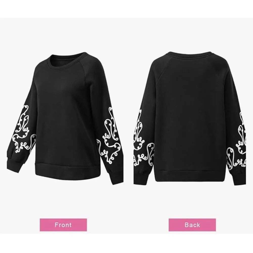 NEW Black Oversized Pullover Sweatshirt Embroidered Sweater L Size L - Image 2