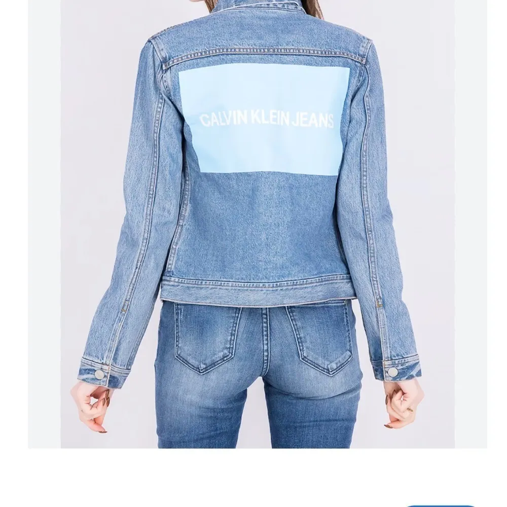 Calvin Klein Denim Trucker Jacket Lyon Blue‎ Logo Size Small - Image 8