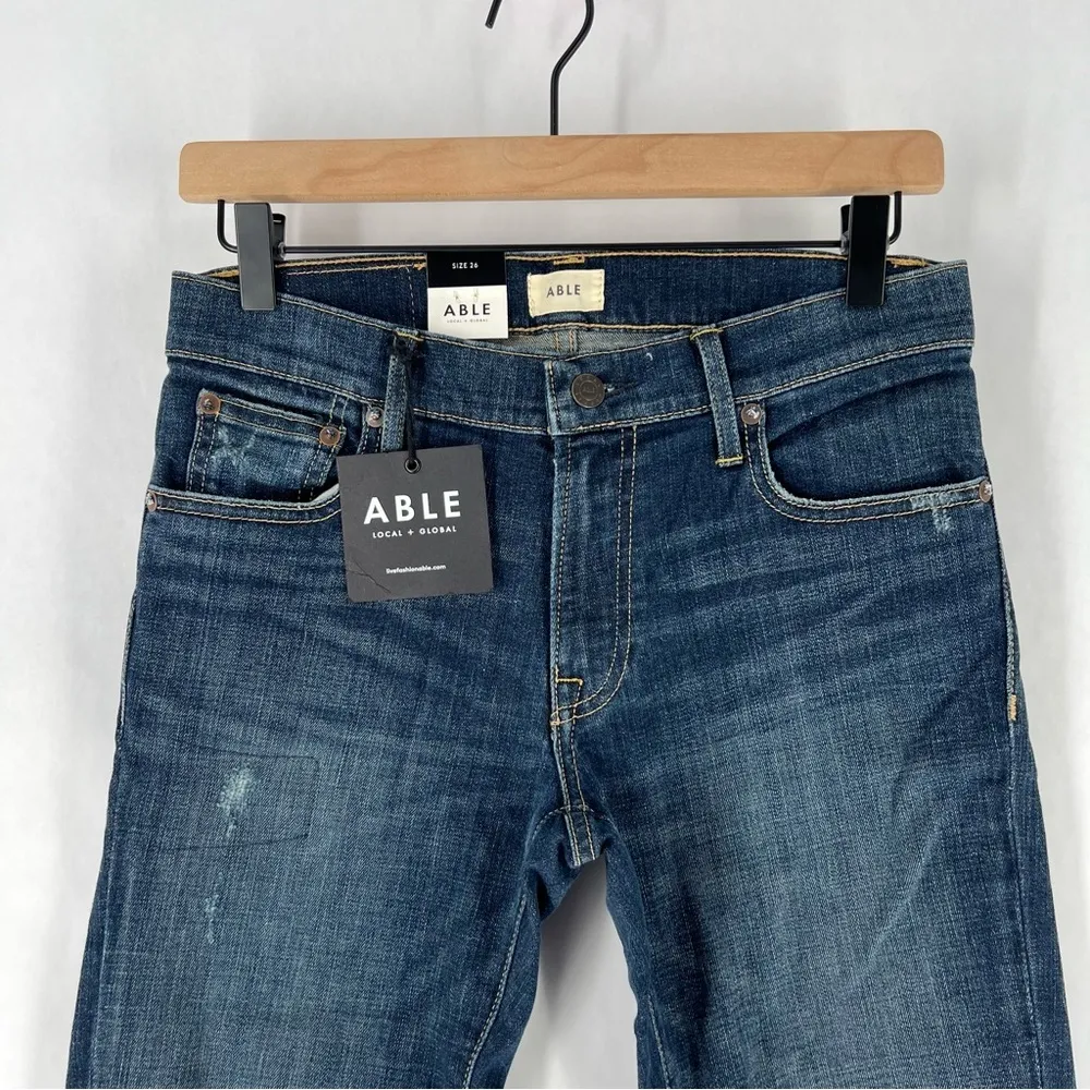 ABLE Jeans The Skinny Ripped Distressed Dark Denim‎ In Aracelly Wash Size 26 Blue - Image 2