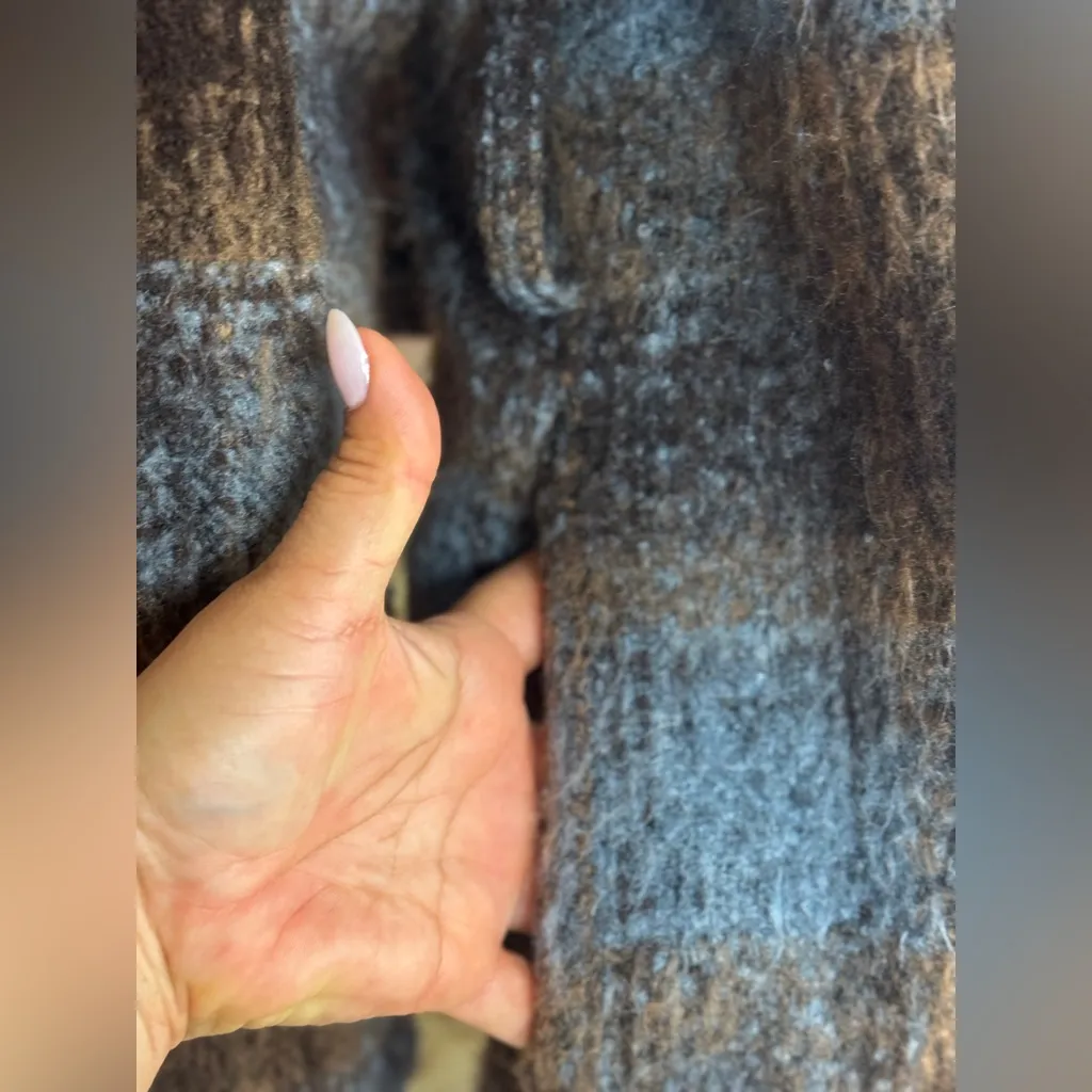 Rachel Zoe Blue and Brown Checkered Pea Coat Size Small - Image 9