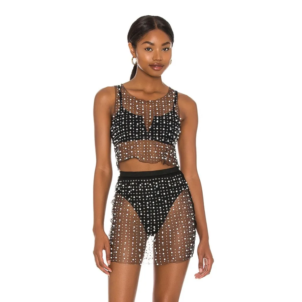 NWT Beach Bunny Glitzy Girl Pearl and Rhinestone Mesh Tank Top‎ - Image 2