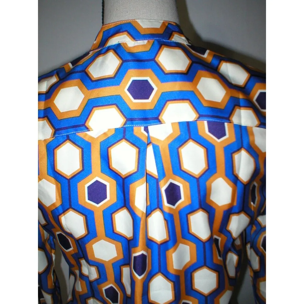 Womens New The Limited Blouse Work Play Blue Orange Cream Geometric Purple S Top - Image 4