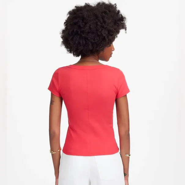 Madewell women’s Cotton Ribbed Scoopneck Tee stretchy red Size XS NWT - Image 2