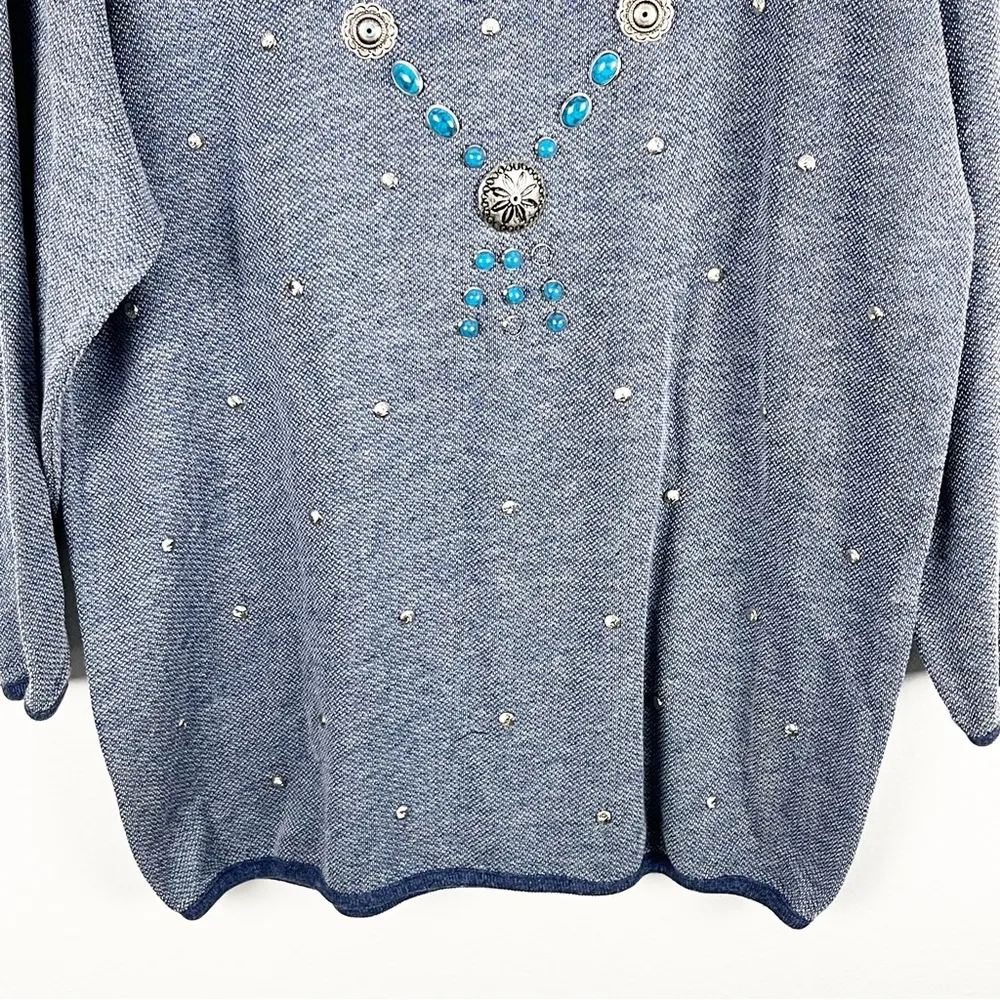 NEIMAN MARCUS Deadstock Blue Long Sleeves Beaded Top, Size Large - Image 9