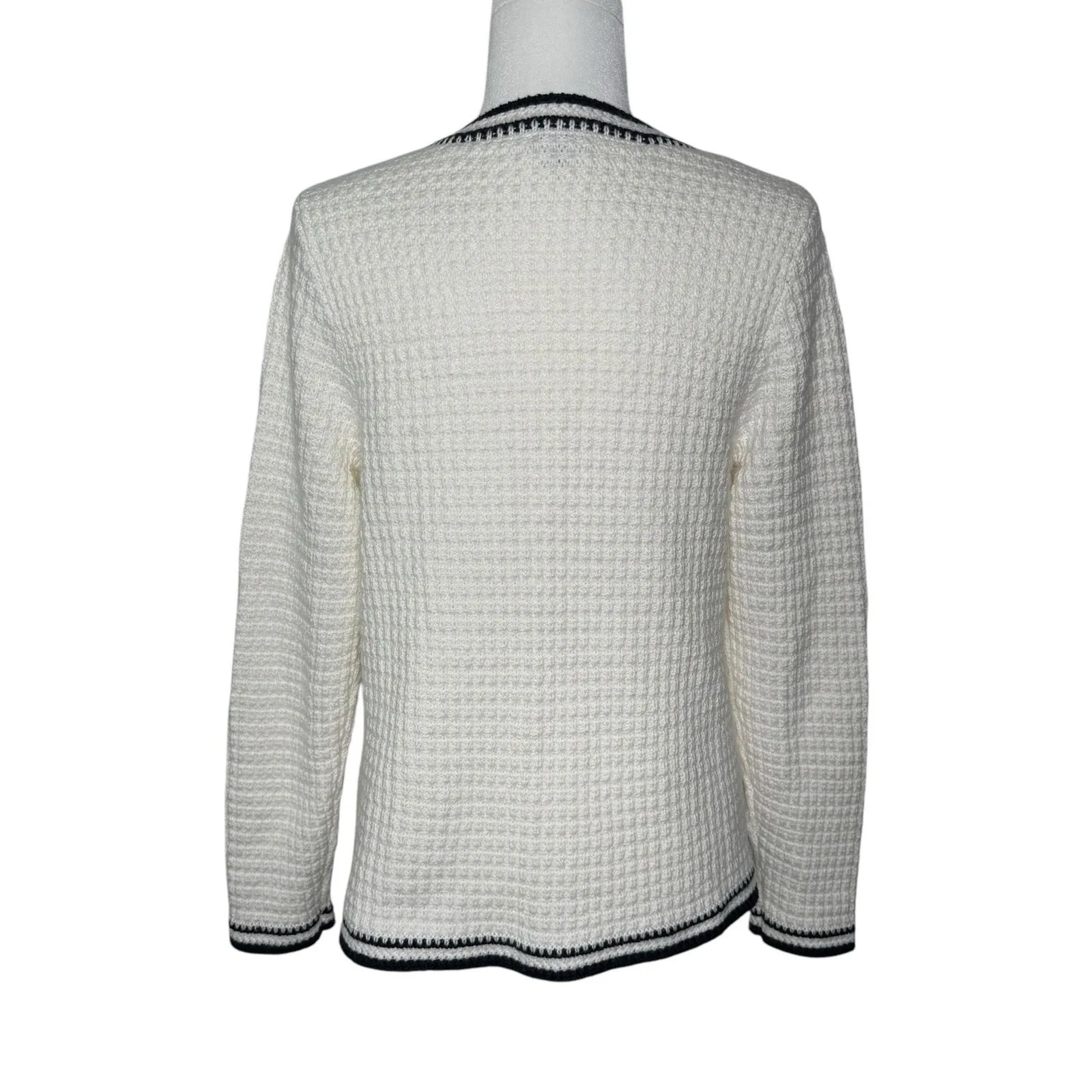 J. Jill Cardigan S L Contrast Trim Sweater Jacket Nautical Coastal‎ Beach Preppy - Image 7