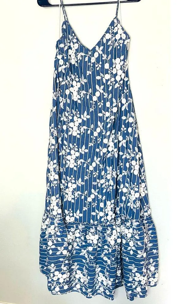 NICHOLAS Bloom Blue & White Floral Embroidered Striped Maxi Dress Size US 8 - Image 3