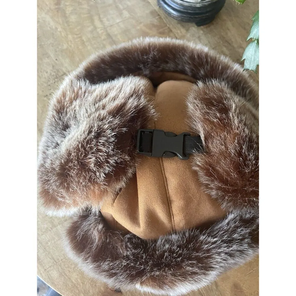 Adult Faux Fur Hat Thick Warm Ear Protection Polyester Unisex One Size Brown - Image 3