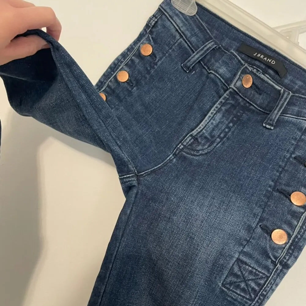 J BRAND Zion Button Mid Rise Skinny Jeans Dark Wash Button Pockets Split Hem 23 - Image 11