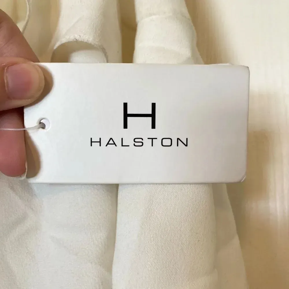 NWT Halston Women's White V Neck Flutter Short Sleeve Maxi Long Dress Size 12 - Image 8