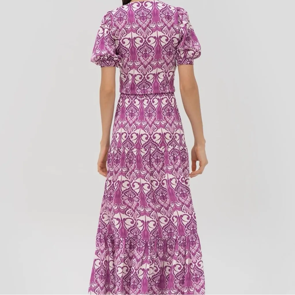 ALEXIS Wynova Midi Dress Puff Sleeve Waist Tie in Mulberry Size XL - Image 3