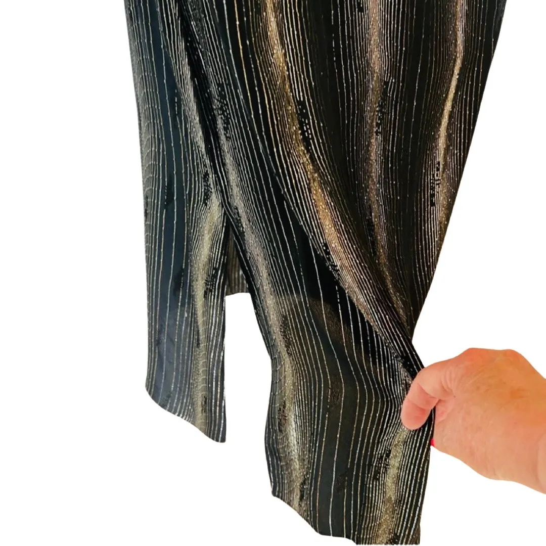 Vintage 80s Black Gold Silver Shimmer Long Sleeve Dress size 7 / 8 Shangri La - Image 5