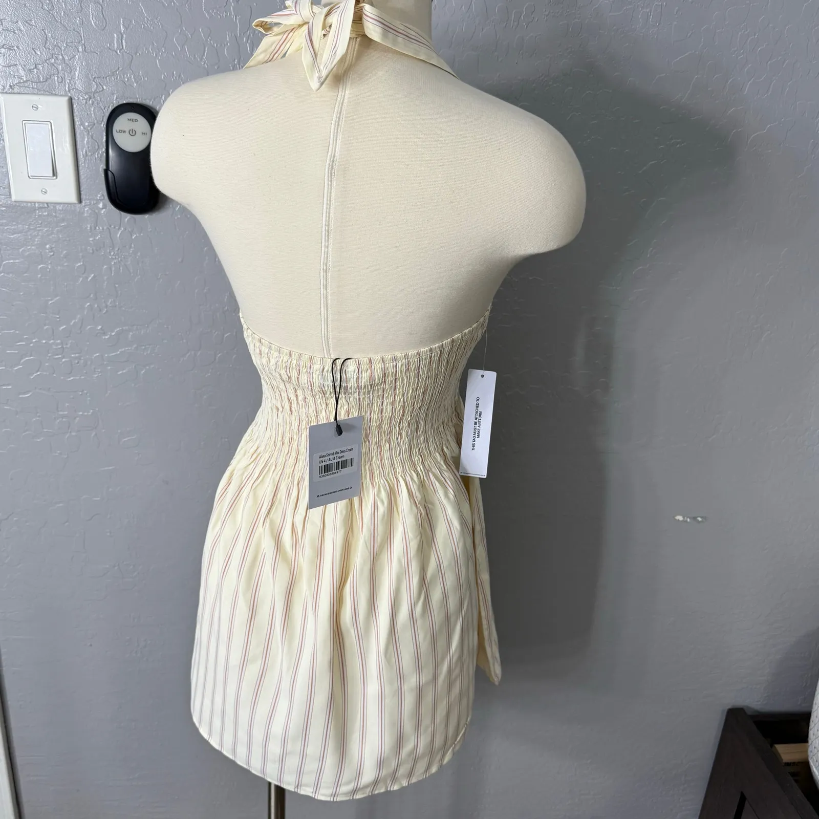 Princess Polly Alivea Shirred Mini Dress Cream, 4 - Image 2