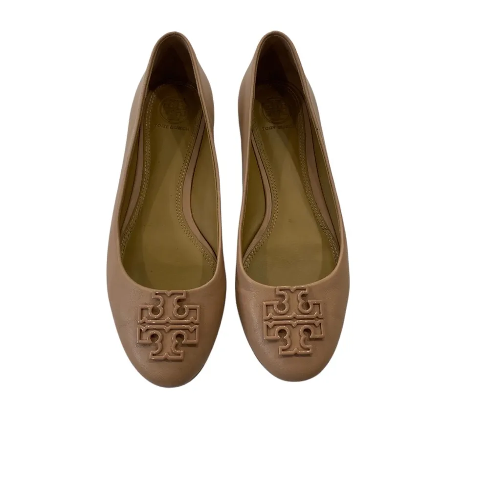 Tory Burch LOWELL 2 Tan Slip on ballet Leather Flats with logo Detail Size 6.5 - Image 3