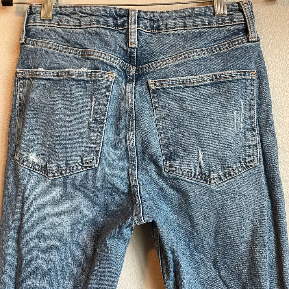 Zara Womens Classic Straight Leg Denim Jeans Distressed High Rise Size 4 Ripped - Image 7