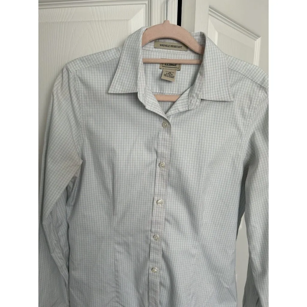 L.L.BEAN Womens Long sleeve Collared Button Up Blouse Shirt White/Blue Plaid XS White - Image 4