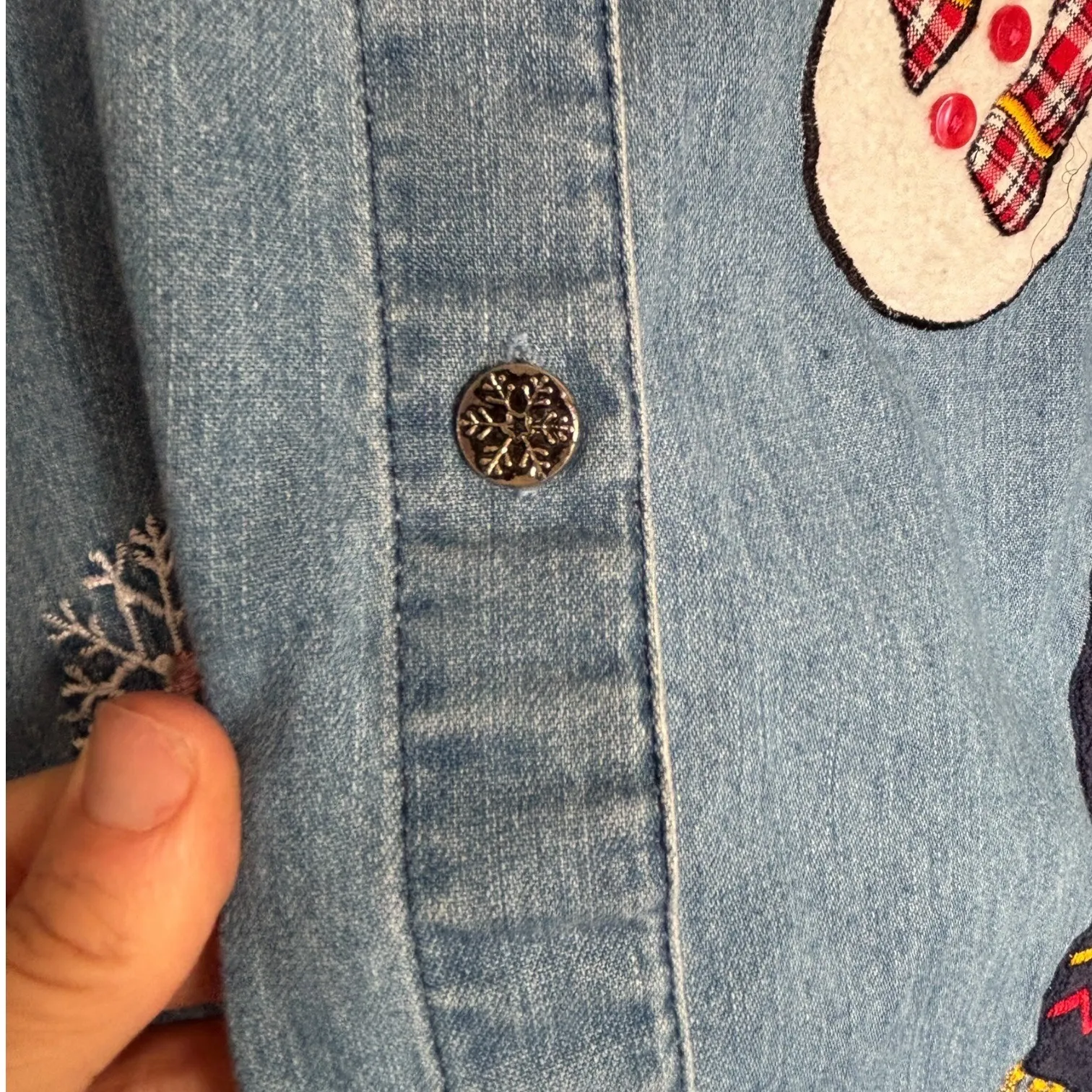 Vintage Womens Denim Shirt 18/20W Snowman Embroidered Christmas Button Front Y2K - Image 6