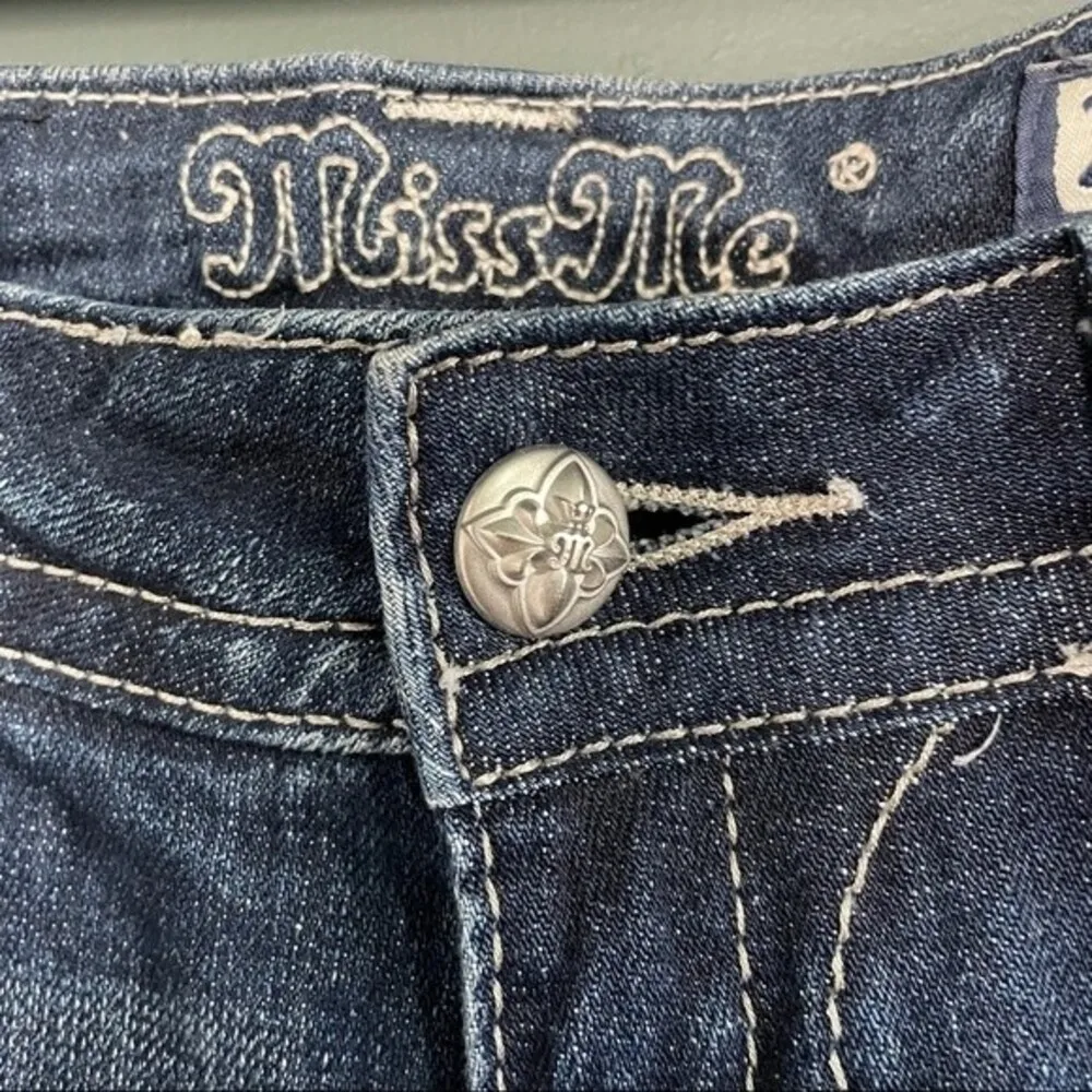 Miss Me Jeans FDL Easy Straight Dark Wash Rhinestone Bling Pockets Size 26 | 2 - Image 6