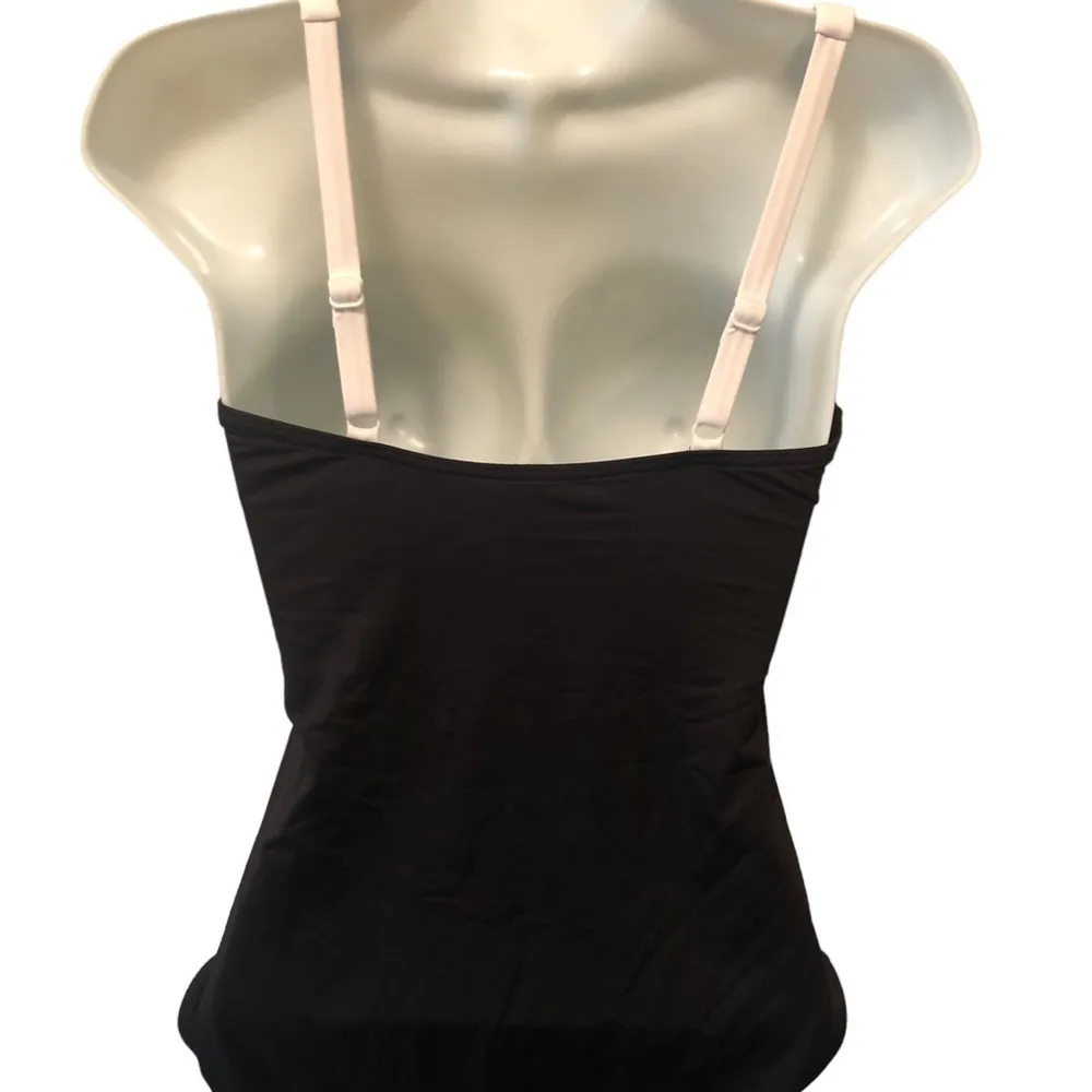 Bond Eye NIPTUCK Slimming Ruched Wrap Top One Piece Swimsuit 8 Black White Tux - Image 2