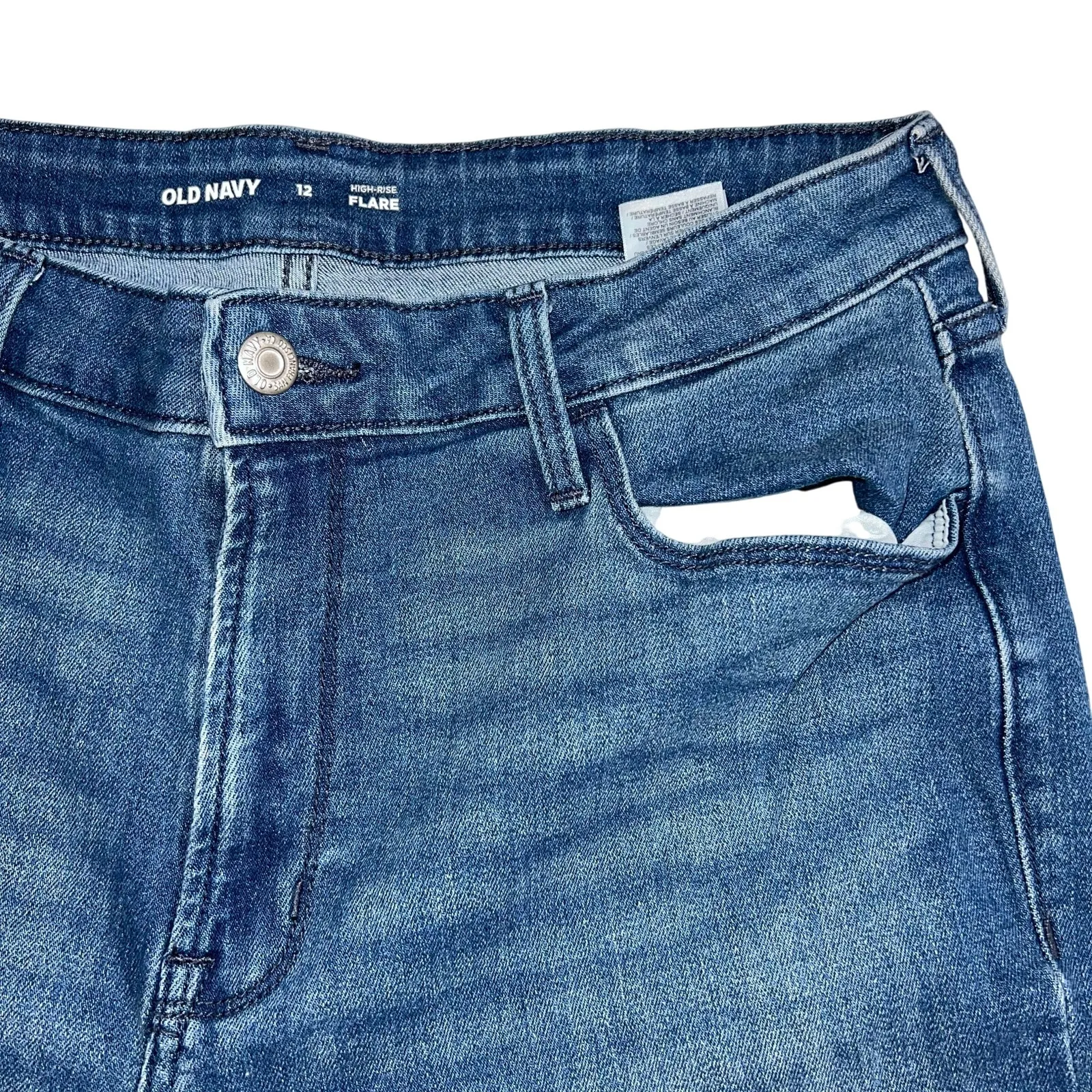 Old Navy Womens High Rise Flare Leg Denim Blue Jeans Dark Wash Size 12 - Image 4