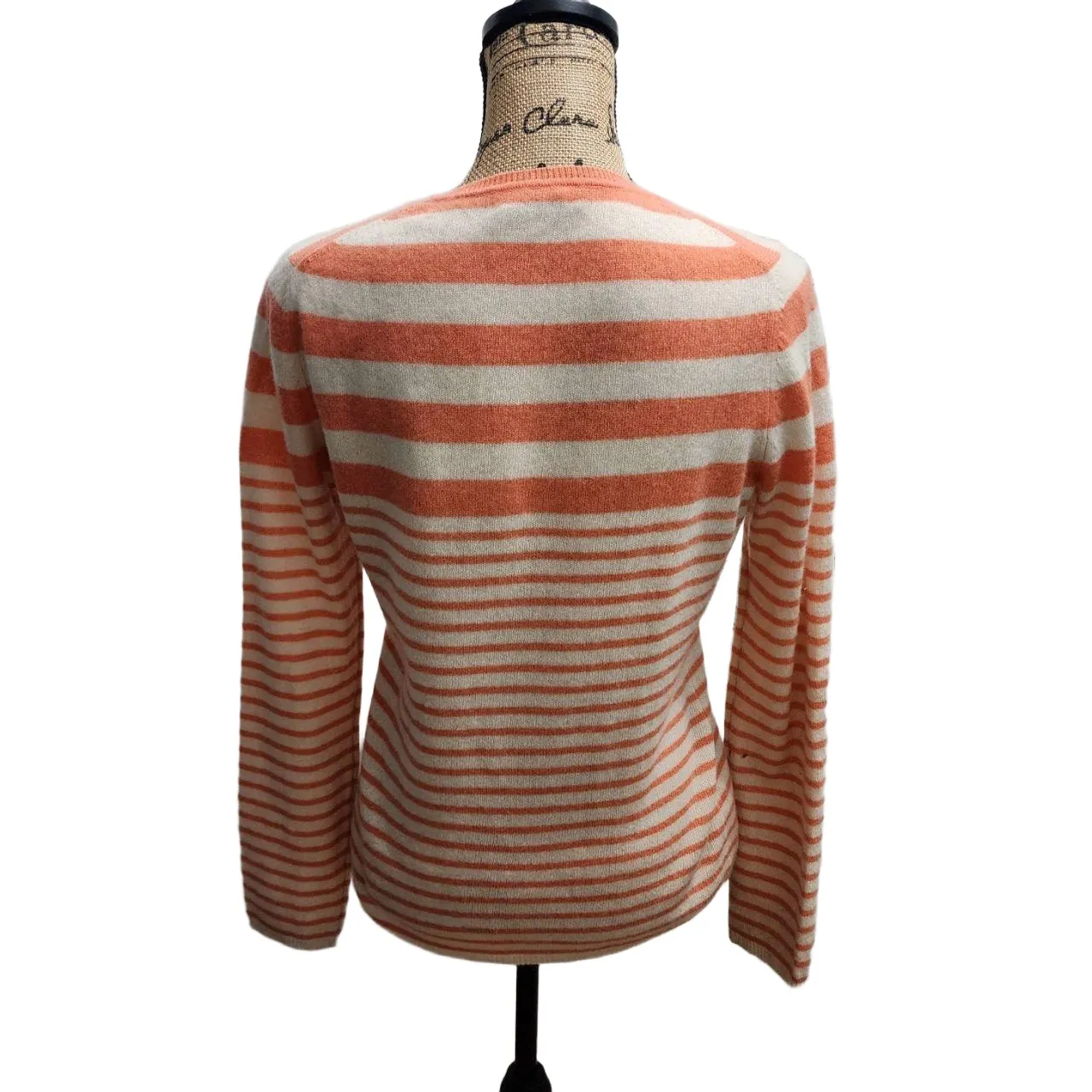 Lord And Taylor Sweater Womens Size Medium White Orange Striped Crew Neck Cozy - Image 2