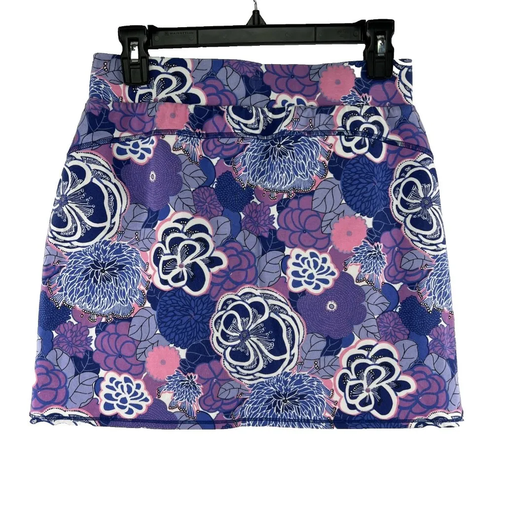 T by Talbots Small Skort Womens Purple Blue Zip Pockets Cotton Spandex Floral - Image 4