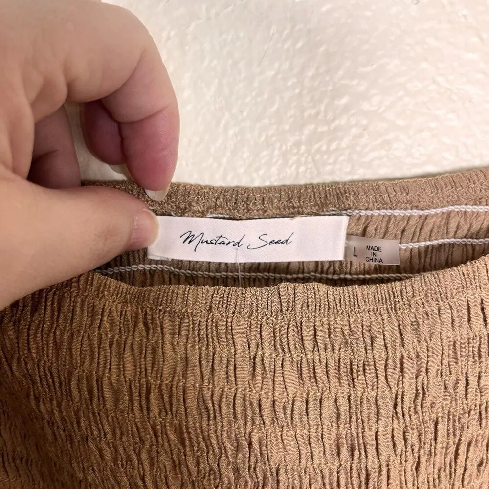 Mustard Seed  NWT Woman L Boho Ruffled Smocking Crop Top Rust Fall Balloon Sleeve - Image 5