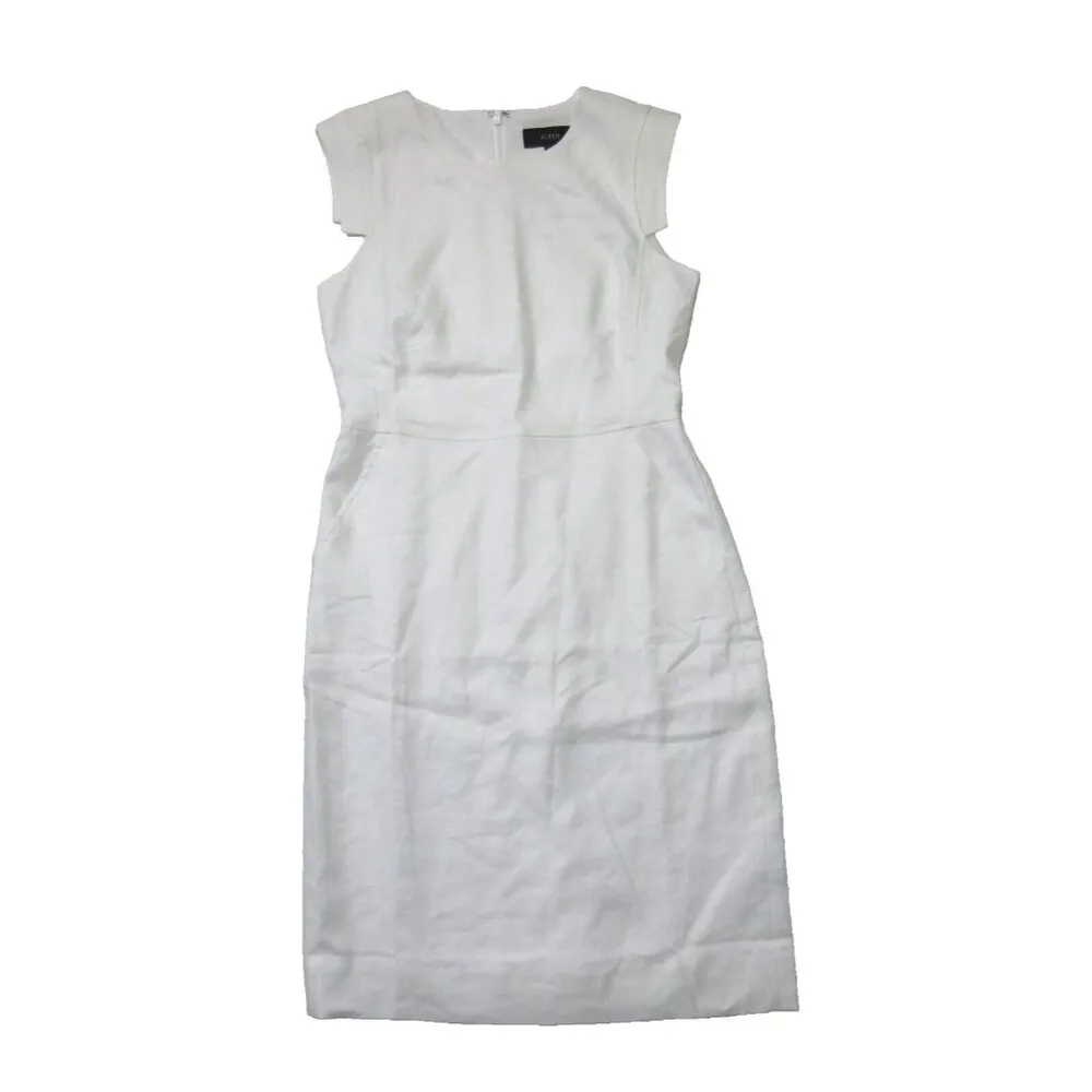 NWT J.Crew Resume Sheath in White Stretch Linen Blend Dress 4 $168 - Image 2