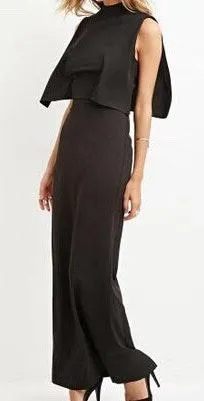 Black Layered Square Mock Neck Maxi Chic Dress - Image 2