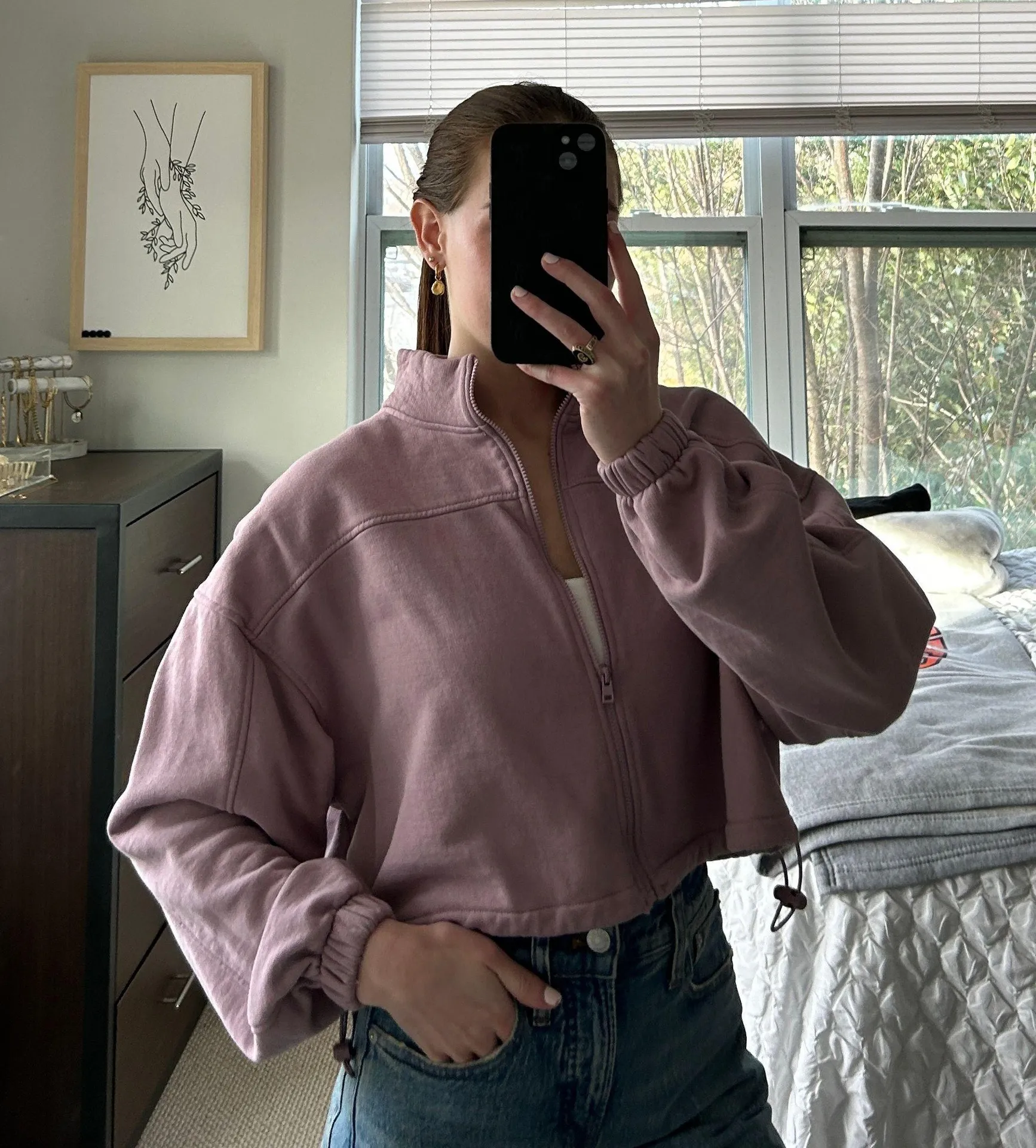 Cropped Zip Up Jacket Purple - Image 3