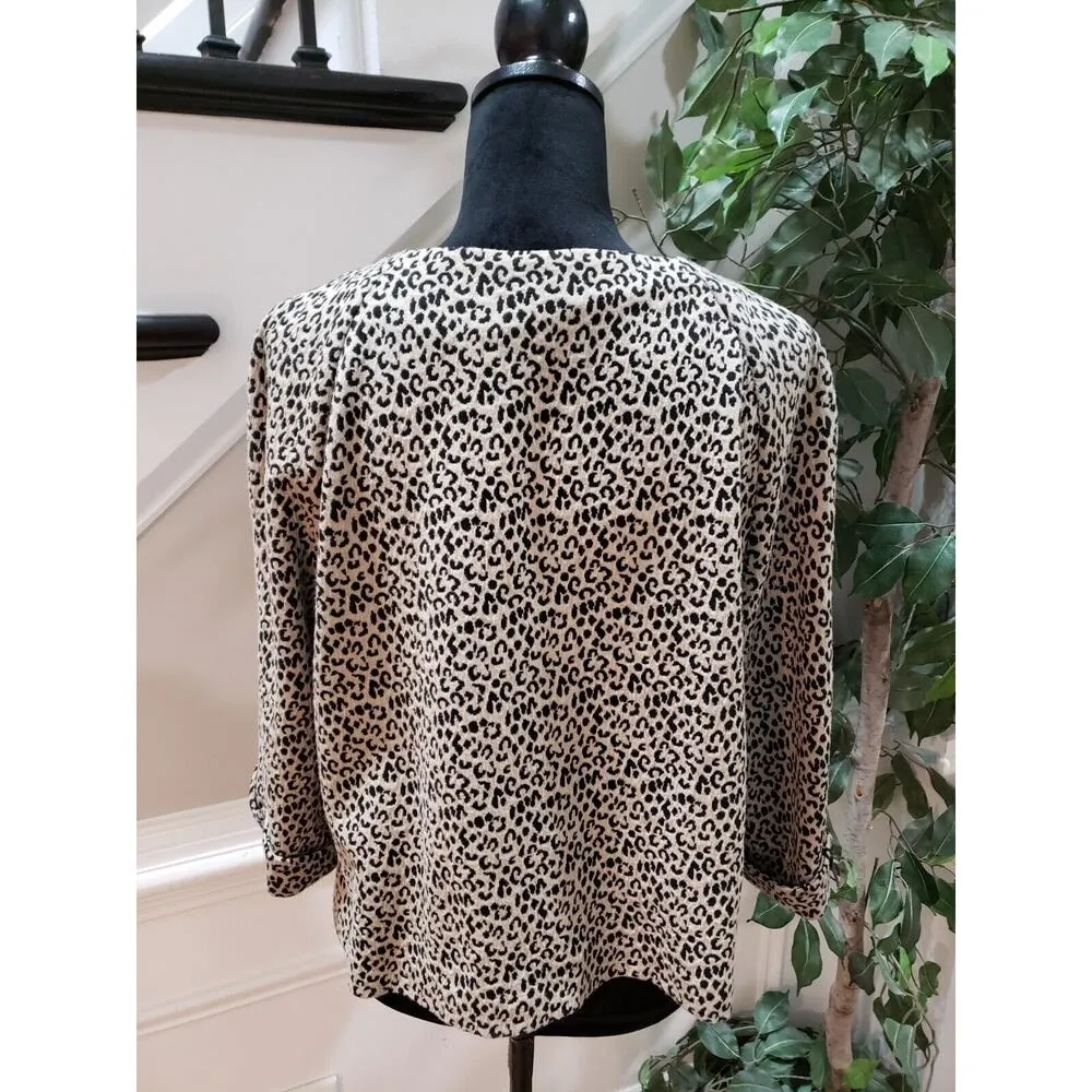 Kim Rogers Womens Tan Black Leopard Print Casual Button Front Blazer Sz Petite M - Image 7