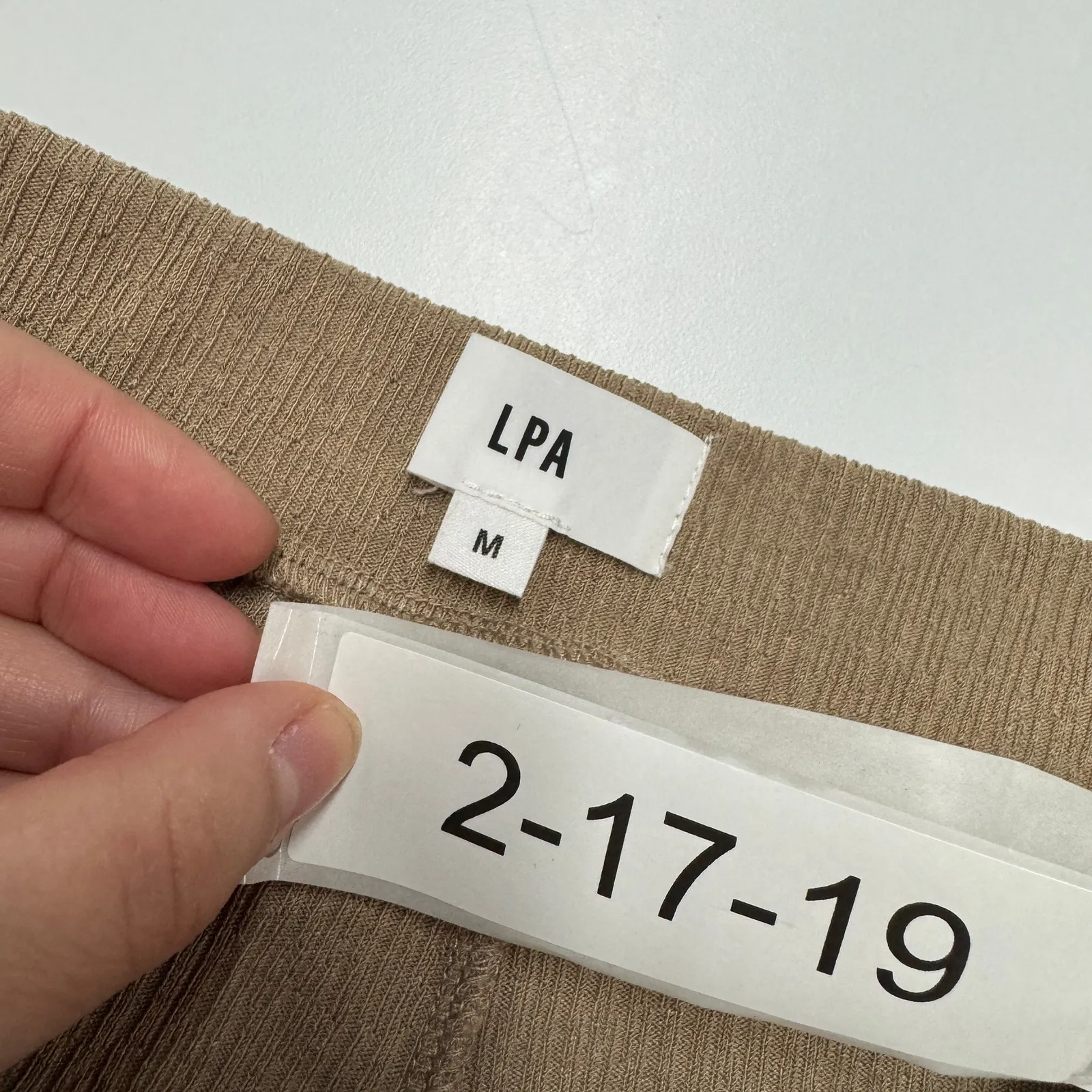 LPA Pants Womens Medium Tan Beige Belva Bell Bottom Flare Leg Button - Image 6