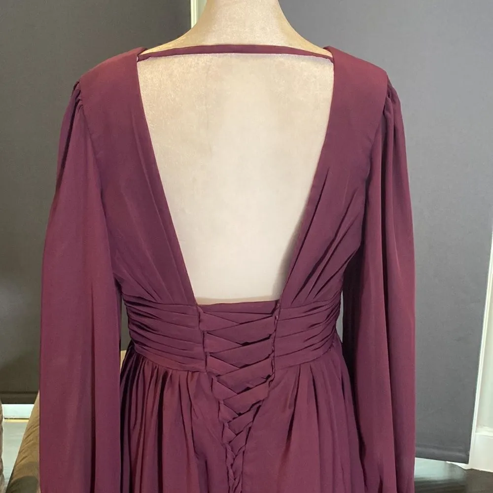 Women’s Purple Chiffon Full Length Dress with Corset Back Leg Slit Size M Size M - Image 7