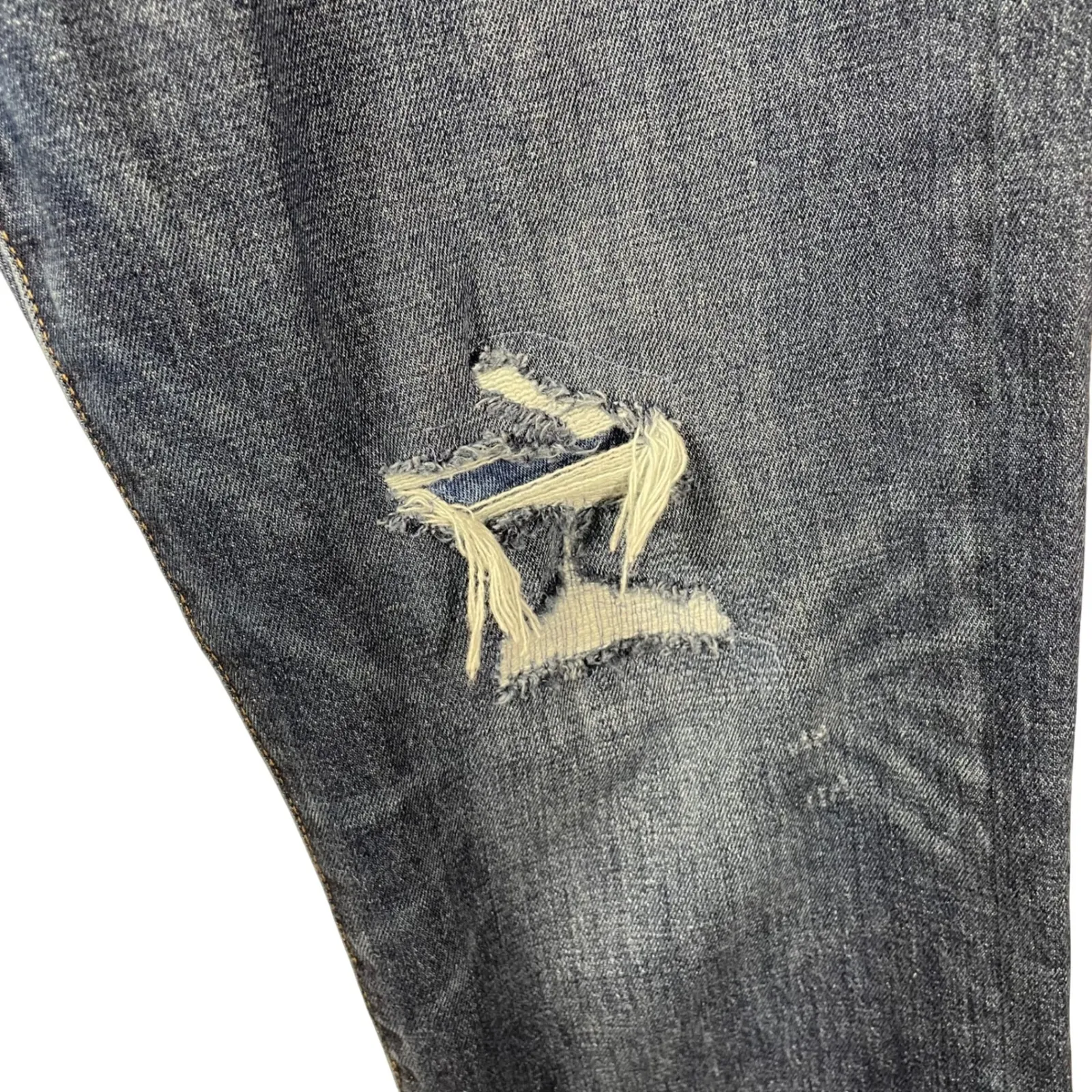 Point Sur Denim Distressed Straight Leg Jeans Medium Wash Raw Hem Women's 29 Blue - Image 5