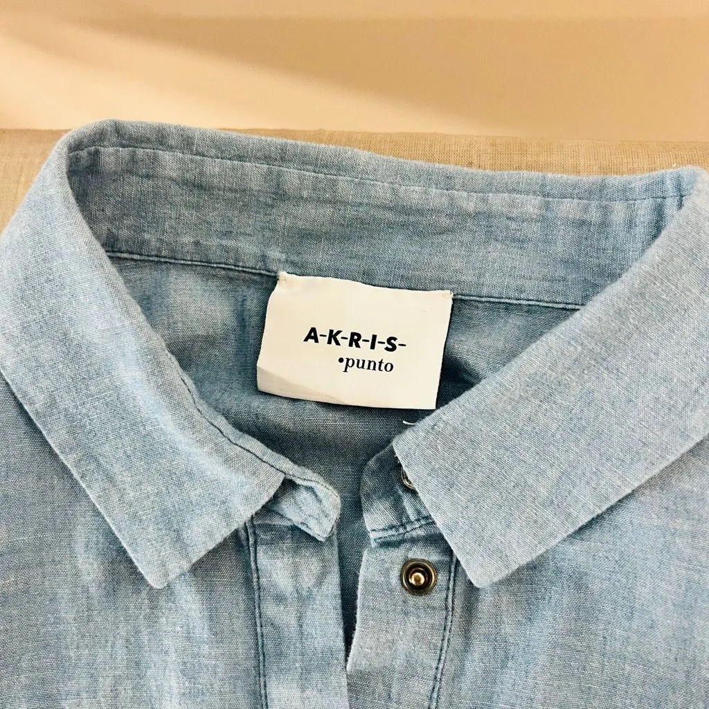 Akris Punto Blue Chambray Belted Collared 3/4 Sleeve Cotton Shirt Dress Size 8 - Image 10
