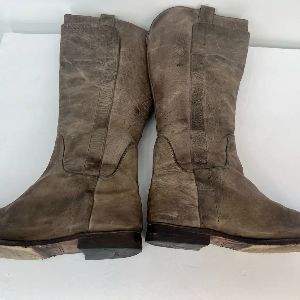 Frye Leather Riding Boots Grey Brown Leather Knee - Image 10