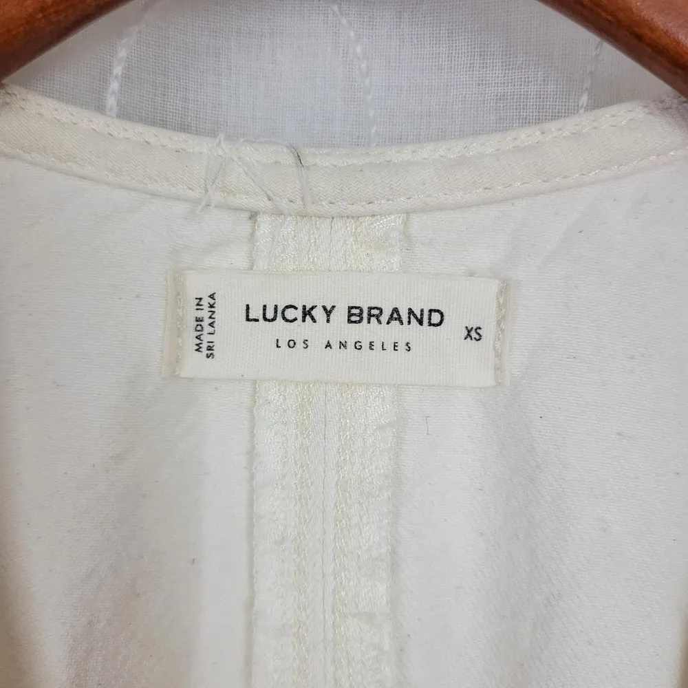 Lucky Brand Denim Jumpsuit XS Cream Sleeveless Front Zip Drawstring New - Image 9
