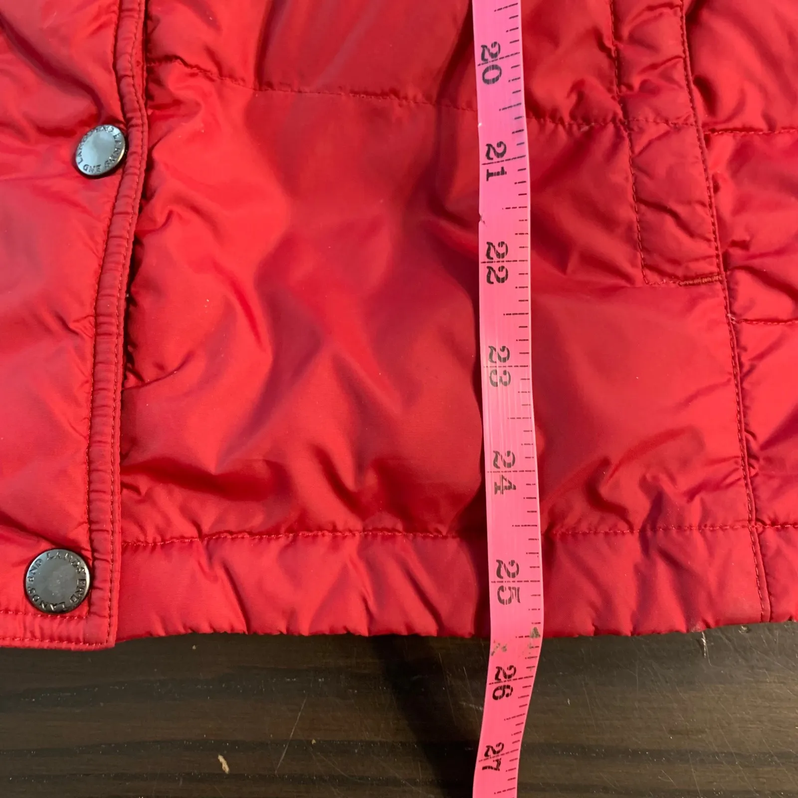 Lands End Womens Red Puffer Vest Quilted Snap Front Stand Collar L T Down Fill - Image 10