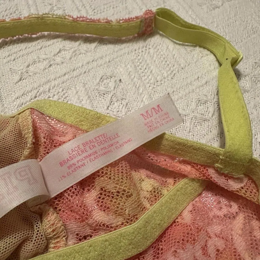 PINK Victoria’s Secret Yellow Pink Lace Bralette Women’s Sz M Medium - Image 9