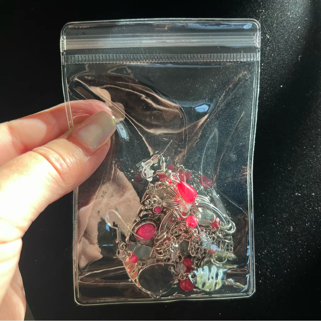 Y2K Necklace and Earrings Set, Silver tone and hot pink stones - Image 12