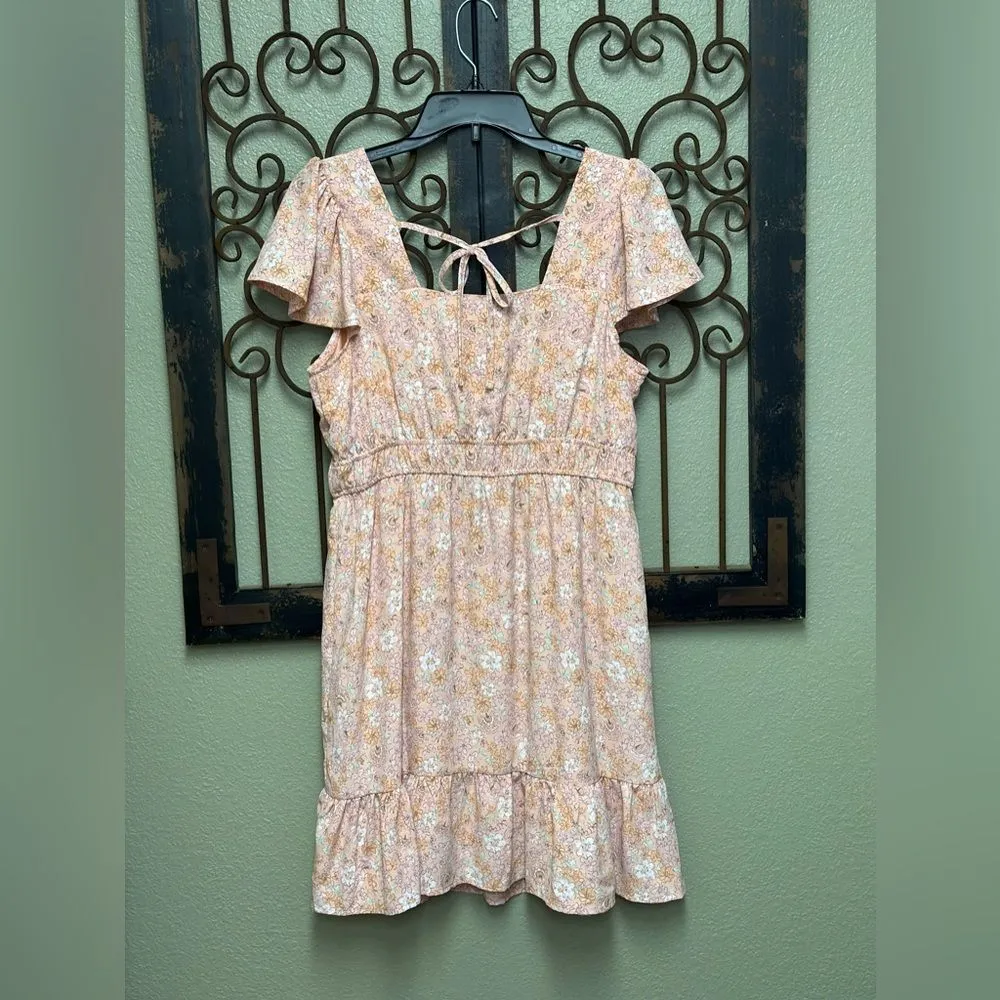 Pink Rose short sleeve floral ruffle peasant dress - Image 2