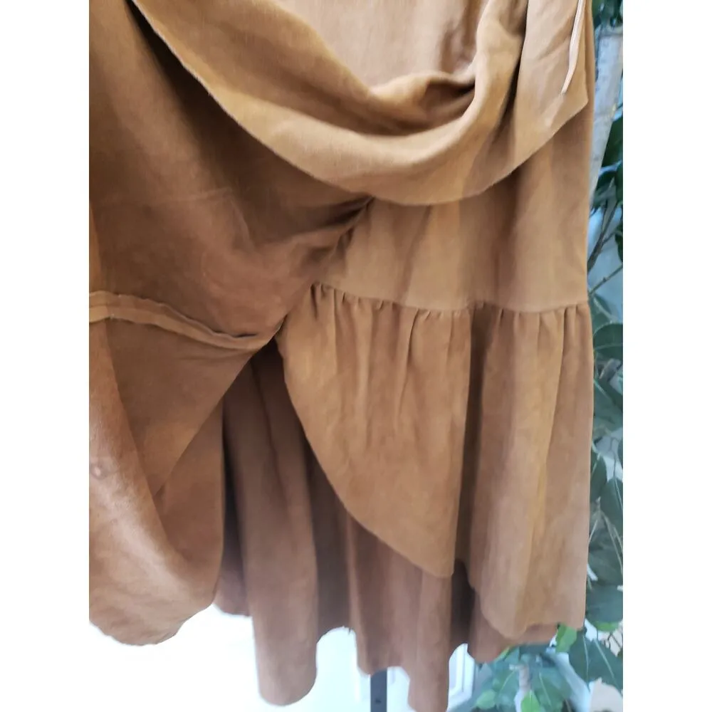 Ulla Johnson Tiered Skirt Womens Small Brown Tencel Miko Suede Ruffle Tie Waist - Image 11